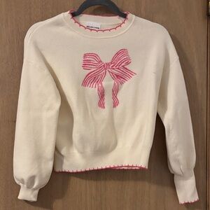 Cream Sweater with Pink Bow Accent